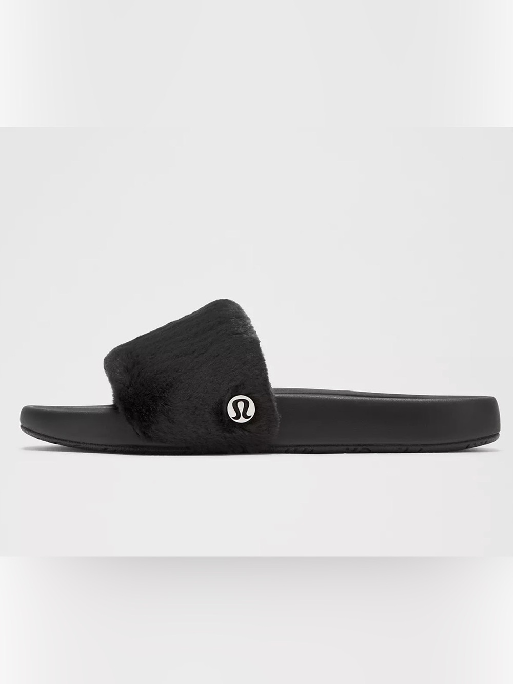 lululemon athletica Black Faux Fur Slide with Logo Accent